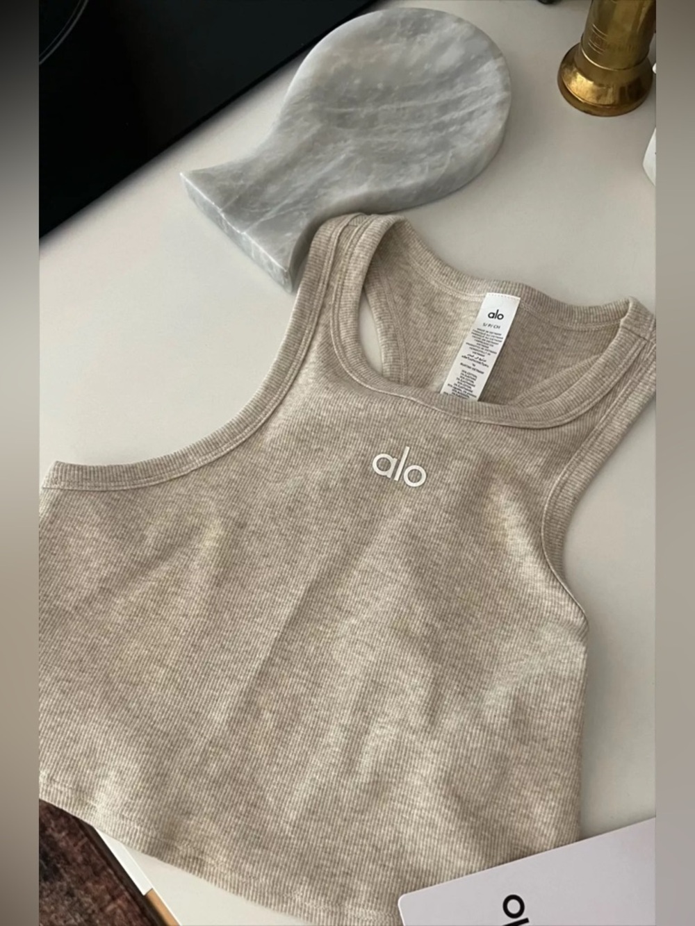 ALO Yoga Ribbed Tank Top in Light Beige